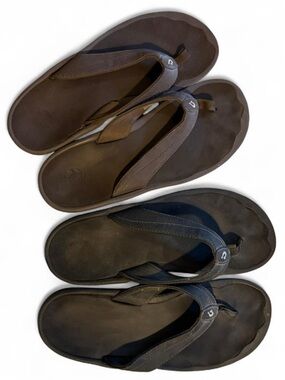 OluKai brown and black leather sandals bundle set of 2 beach summer flip flops